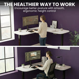 Desks: FORTIA Corner Standing Desk, 160x140cm, 72-118cm Sit to Stand Up Electric Height Adjustable, White Desktop/Black Frame