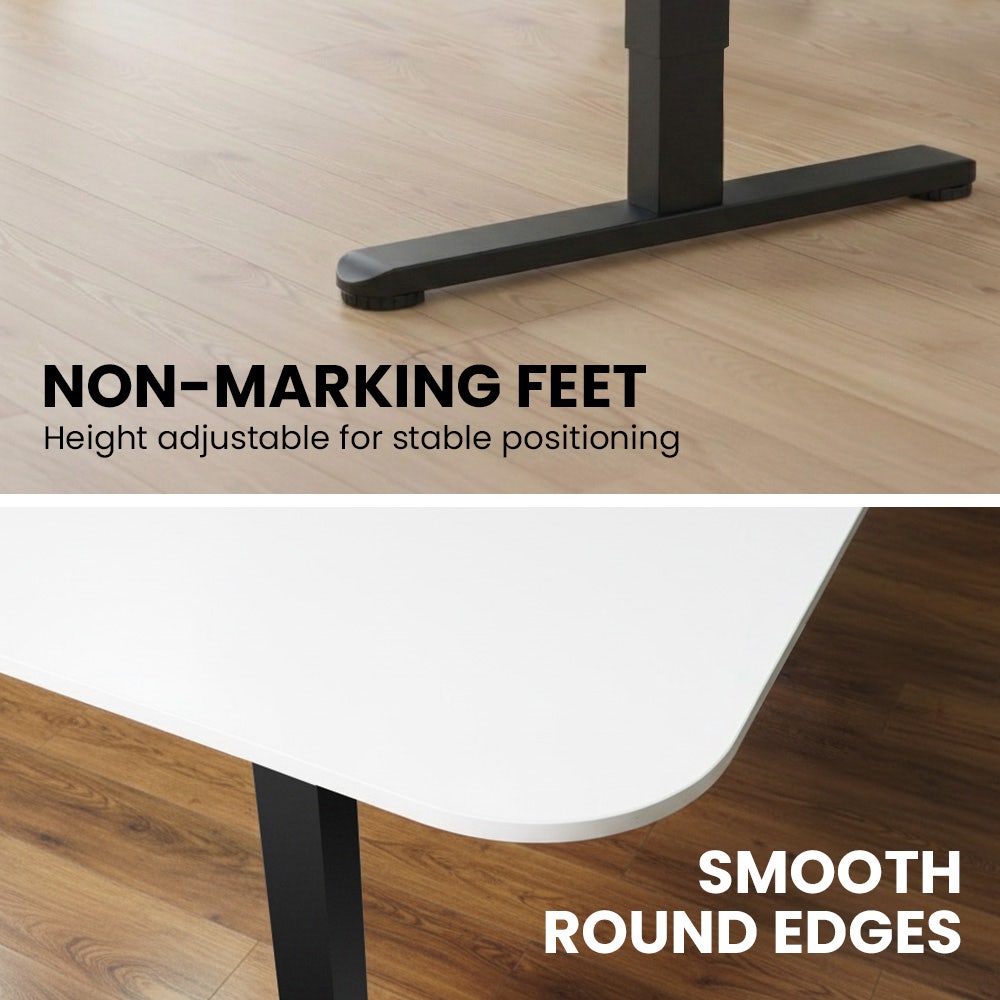 Desks: FORTIA Corner Standing Desk, 160x140cm, 72-118cm Sit to Stand Up Electric Height Adjustable, White Desktop/Black Frame