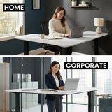 Desks: FORTIA Corner Standing Desk, 160x140cm, 72-118cm Sit to Stand Up Electric Height Adjustable, White Desktop/Black Frame