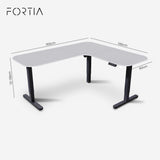 Desks: FORTIA Corner Standing Desk, 160x140cm, 72-118cm Sit to Stand Up Electric Height Adjustable, White Desktop/Black Frame