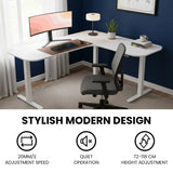 Desks: FORTIA Corner Standing Desk, 160x140cm, 72-118cm Sit to Stand Up Electric Height Adjustable, White Desktop/Silver Frame
