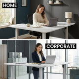 Desks: FORTIA Corner Standing Desk, 160x140cm, 72-118cm Sit to Stand Up Electric Height Adjustable, White Desktop/Silver Frame