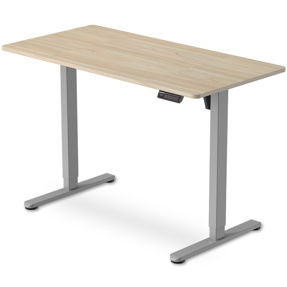 Desks: FORTIA Sit To Stand Standing Desk, 120x60cm, 72-118cm Electric Height Adjustable, Light Oak Style Desktop Silver Frame