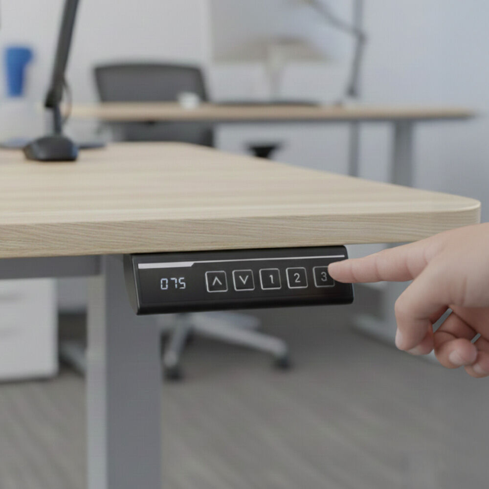 Desks: FORTIA Sit To Stand Standing Desk, 120x60cm, 72-118cm Electric Height Adjustable, Light Oak Style Desktop Silver Frame