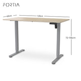 Desks: FORTIA Sit To Stand Standing Desk, 120x60cm, 72-118cm Electric Height Adjustable, Light Oak Style Desktop Silver Frame