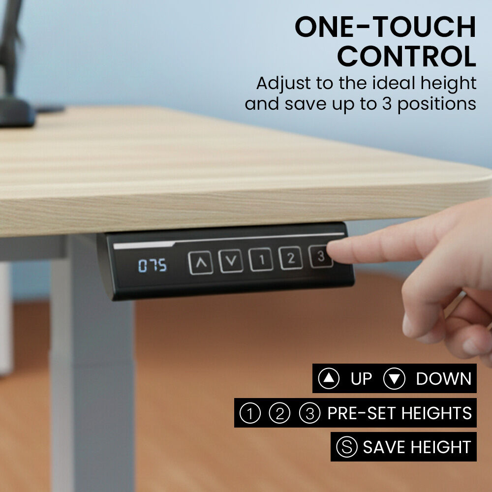 Desks: FORTIA Sit To Stand Standing Desk, 120x60cm, 72-118cm Electric Height Adjustable, Light Oak Style Desktop Silver Frame