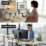 Desks: FORTIA Sit To Stand Standing Desk, 120x60cm, 72-118cm Electric Height Adjustable, Light Oak Style Desktop Silver Frame