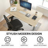 Desks: FORTIA Sit To Stand Standing Desk, 120x60cm, 72-118cm Electric Height Adjustable, Light Oak Style Desktop Silver Frame