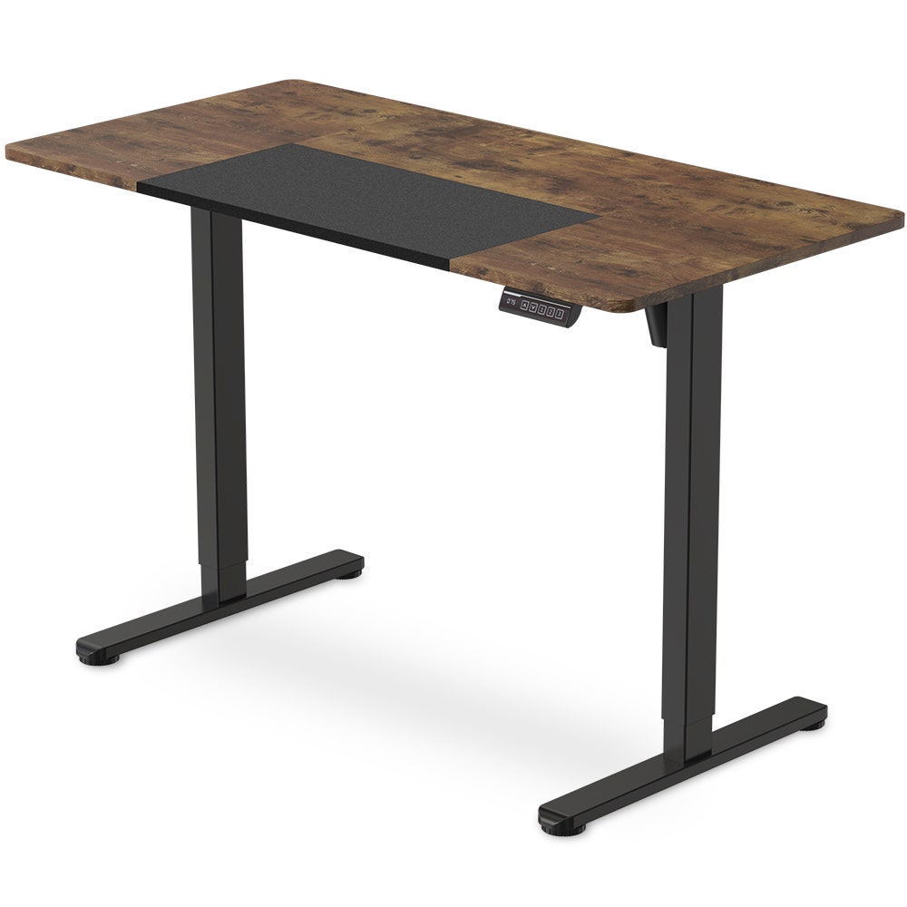 Desks: FORTIA Sit To Stand Standing Desk, 120x60cm, 72-118cm Electric Height Adjustable, Walnut Style Desktop Black Frame