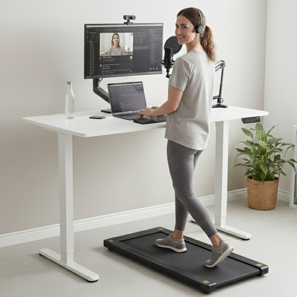 Desks: FORTIA Sit To Stand Standing Desk, 120x60cm, 72-118cm Electric Height Adjustable, White