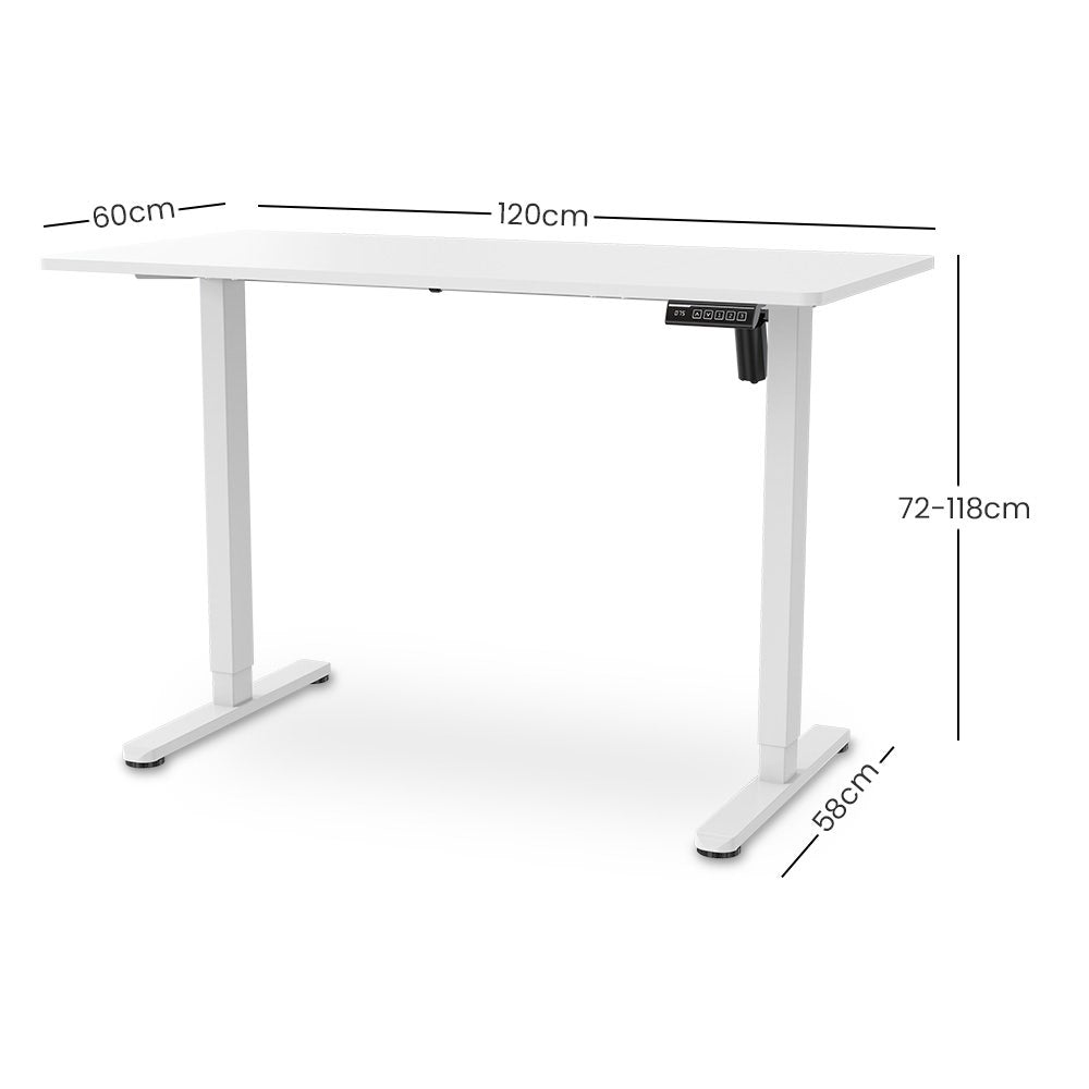 Desks: FORTIA Sit To Stand Standing Desk, 120x60cm, 72-118cm Electric Height Adjustable, White