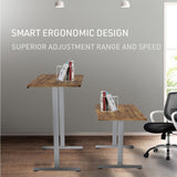 FORTIA Sit To Stand Up Standing Desk, 140x60cm, 72-118cm Electric Height Adjustable, 40kg Rated, Oak Style/Silver Frame