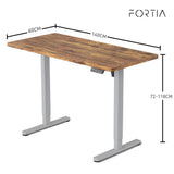 FORTIA Sit To Stand Up Standing Desk, 140x60cm, 72-118cm Electric Height Adjustable, 40kg Rated, Oak Style/Silver Frame
