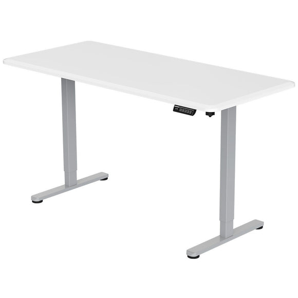 FORTIA Sit To Stand Up Standing Desk, 150x75cm, 72-118cm, Height Adjustable, 50kg Rated, Matte White/Silver Frame