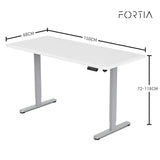 FORTIA Sit To Stand Up Standing Desk, 150x75cm, 72-118cm, Height Adjustable, 50kg Rated, Matte White/Silver Frame