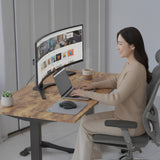 Desks: FORTIA Sit to Stand Standing Desk, 160x60cm, 72-118cm Electric Height Adjustable, Walnut Style Desktop/Black Frame
