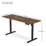 Desks: FORTIA Sit to Stand Standing Desk, 160x60cm, 72-118cm Electric Height Adjustable, Walnut Style Desktop/Black Frame