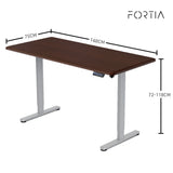 FORTIA Sit To Stand Up Standing Desk, 160x75cm, 72-118cm, Height Adjustable, 50kg Rated, Walnut Style/Silver Frame