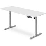 Desks: FORTIA Sit to Stand Standing Desk, 160x60cm, 72-118cm Electric Height Adjustable, White Desktop/Silver Frame