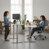 Desks: FORTIA Sit to Stand Standing Desk, 160x60cm, 72-118cm Electric Height Adjustable, White Desktop/Silver Frame