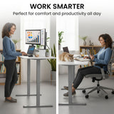 Desks: FORTIA Sit to Stand Standing Desk, 160x60cm, 72-118cm Electric Height Adjustable, White Desktop/Silver Frame