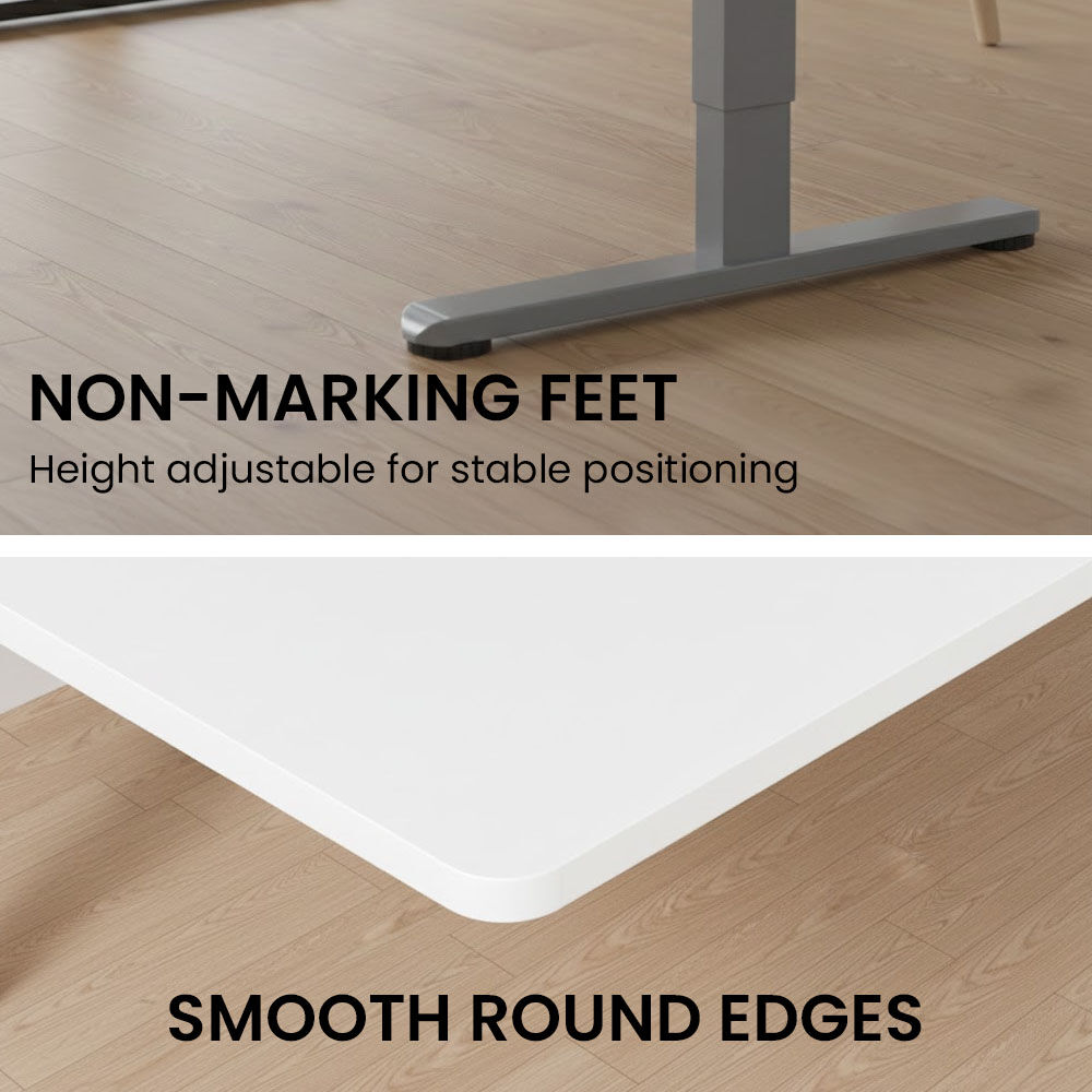 Desks: FORTIA Sit to Stand Standing Desk, 160x60cm, 72-118cm Electric Height Adjustable, White Desktop/Silver Frame