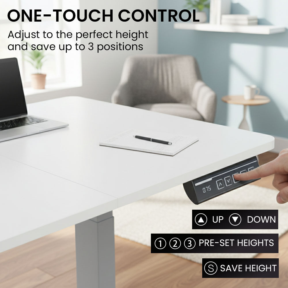 Desks: FORTIA Sit to Stand Standing Desk, 160x60cm, 72-118cm Electric Height Adjustable, White Desktop/Silver Frame