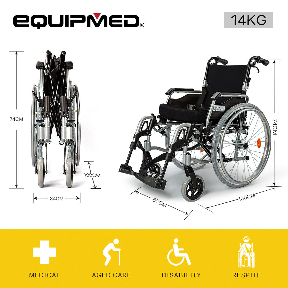 Mobility & Accessibility: EQUIPMED 24 Inch Portable Folding Wheelchair 24" Mobility Wheel Chair Alloy, Senior Elderly Aid