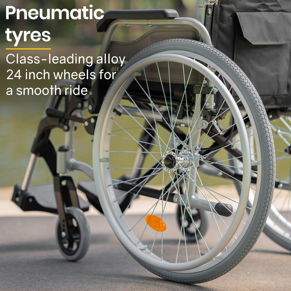 Mobility & Accessibility: EQUIPMED 24 Inch Portable Folding Wheelchair 24" Mobility Wheel Chair Alloy, Senior Elderly Aid