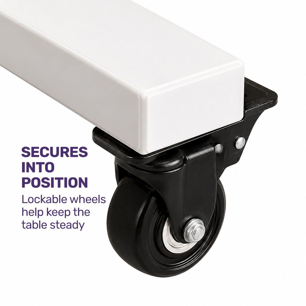 EQUIPMED Overbed Table with Gas Lift, 15kg Load, Steel Frame, 78-107cm Adjustable Height, Lockable Castors, Home Care Use