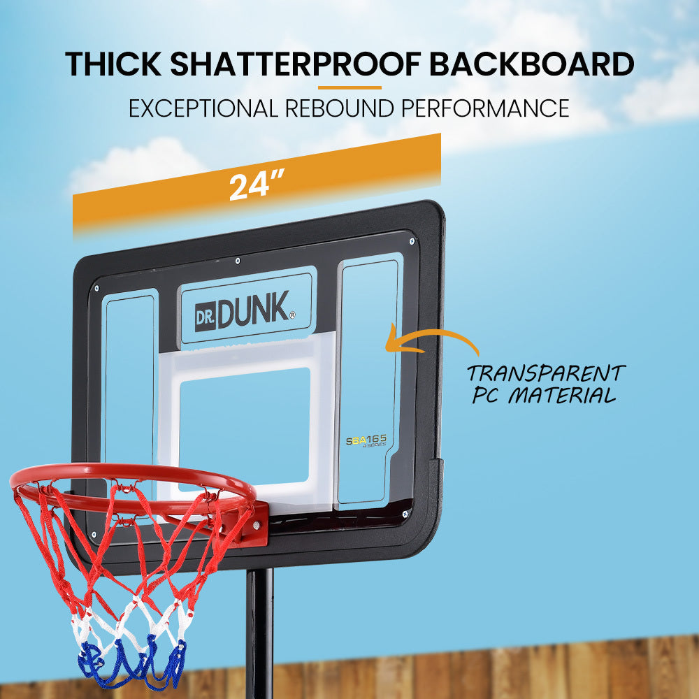Basketball & Basketball Accessories: DR. DUNK Portable Kids Basketball Hoop Stand System, 1.15m to 1.60m Height Adjustable