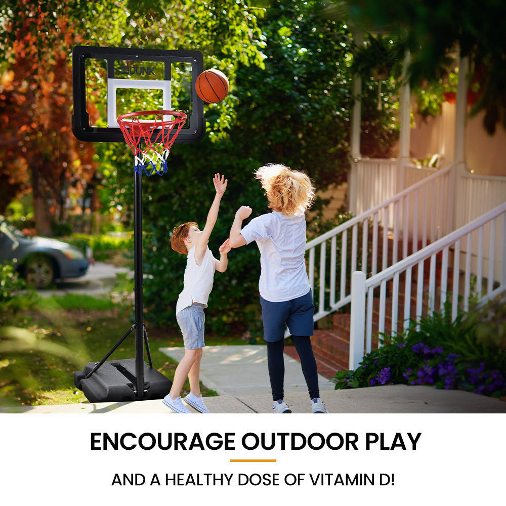 Basketball & Basketball Accessories: DR. DUNK Portable Kids Basketball Hoop Stand System, 1.15m to 1.60m Height Adjustable