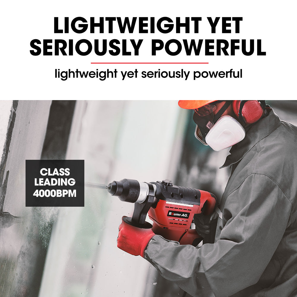 Jackhammers: Baumr-AG 1500W Pro-Grade Electric Rotary Jackhammer Hammer Drill, with 2 Bonus Chisels, 3 Drill Bits