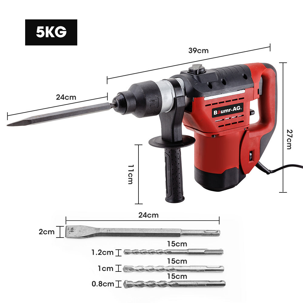 Jackhammers: Baumr-AG 1500W Pro-Grade Electric Rotary Jackhammer Hammer Drill, with 2 Bonus Chisels, 3 Drill Bits
