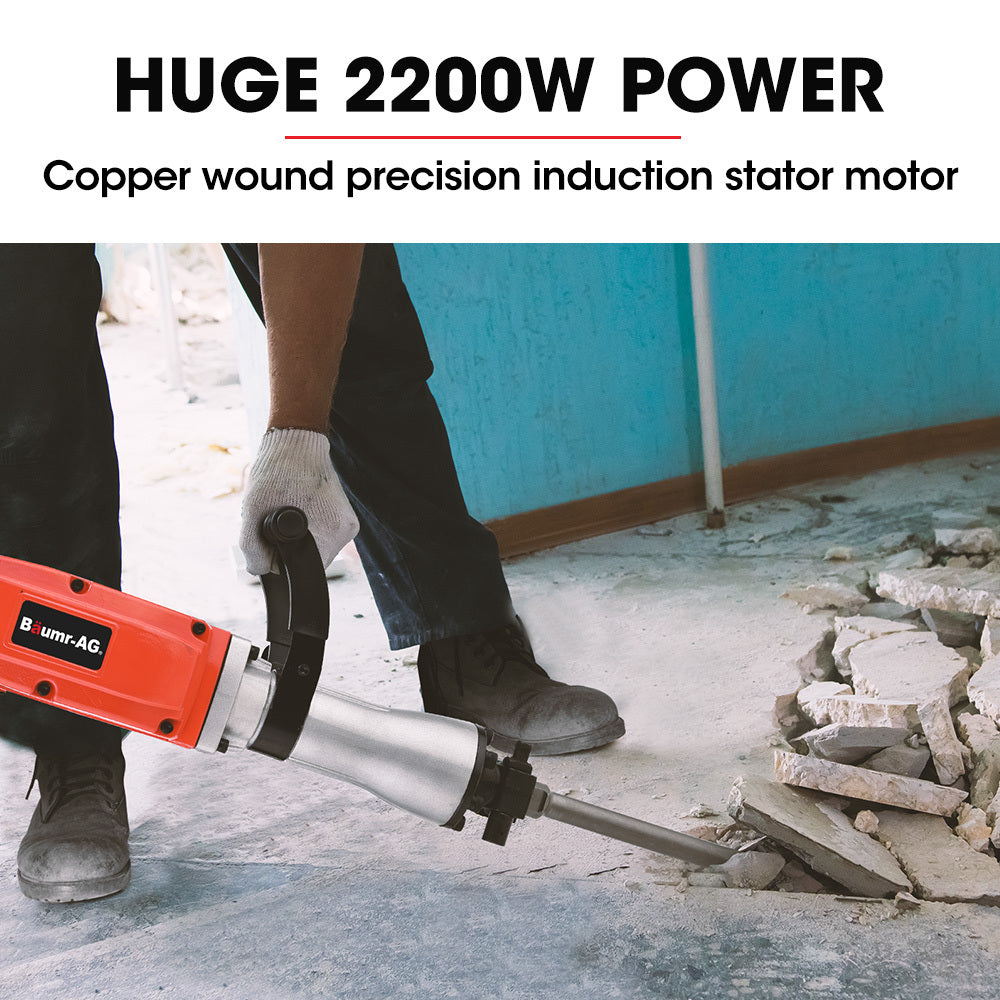Jackhammers: Baumr-AG 2200W Pro-Grade Electric Demolition Jackhammer, with 3 Bonus Chisels, Steel Carry Case