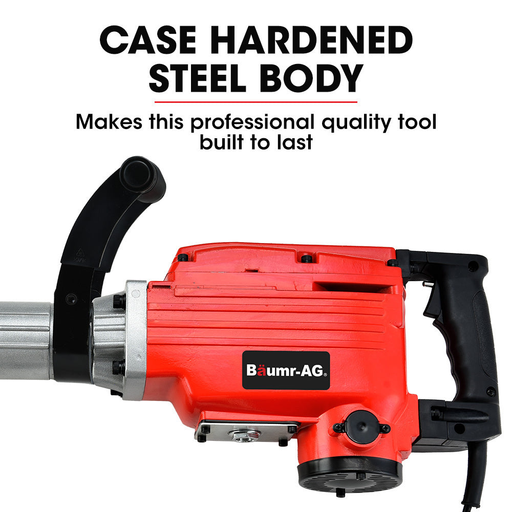 Jackhammers: Baumr-AG 2200W Pro-Grade Electric Demolition Jackhammer, with 3 Bonus Chisels, Steel Carry Case
