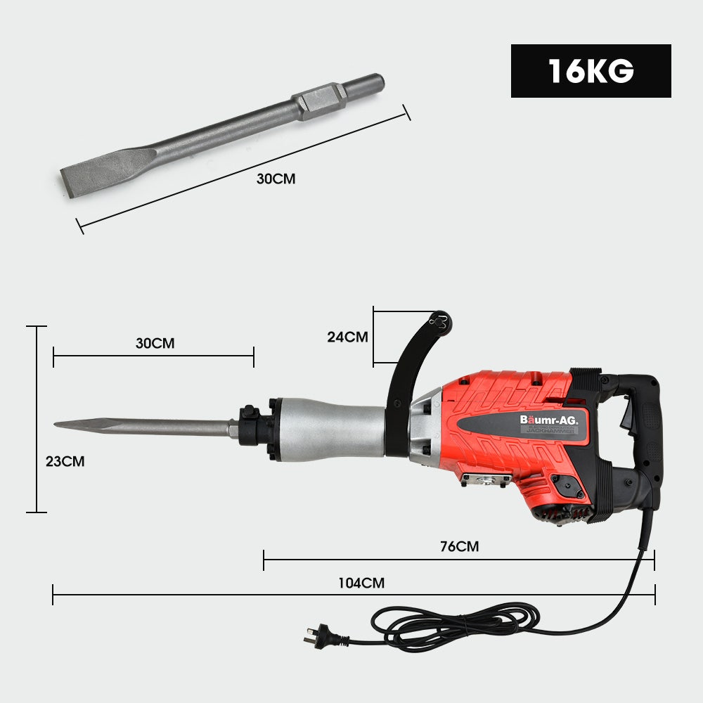 Jackhammers: Baumr-AG 2400W Pro-Grade Electric Demolition Jackhammer, with 3 Bonus Chisels, Carry Case