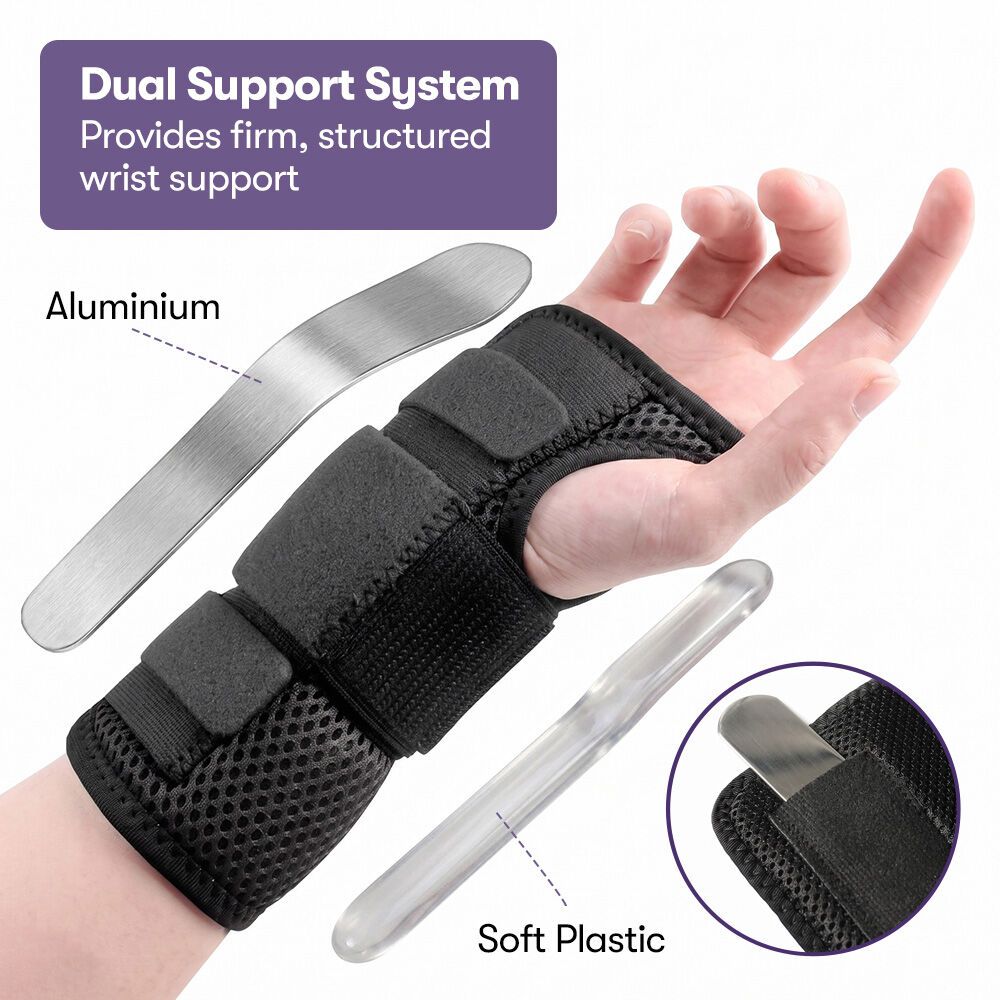 EQUIPMED Right Wrist and Hand Brace with Aluminium Splint & Flexible Support, Black