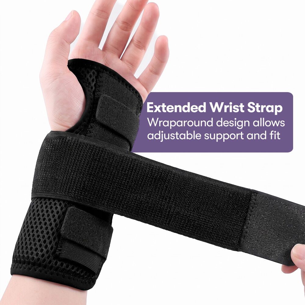 EQUIPMED Right Wrist and Hand Brace with Aluminium Splint & Flexible Support, Black