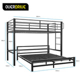 Beds & Bed Frames: KINGSTON SLUMBER Metal Single Loft Bed And Double Underbed Frame, Multifunctional, Space Saving with Fixed Ladder, Matte Dark Grey