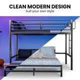 Beds & Bed Frames: KINGSTON SLUMBER Metal Single Loft Bed And Double Underbed Frame, Multifunctional, Space Saving with Fixed Ladder, Matte Dark Grey