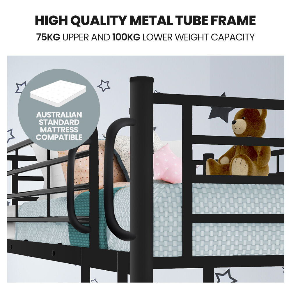 Beds & Bed Frames: Kingston Slumber 2in1 King Single Metal Bunk Bed Frame, with Modular Design, Dark Matte Grey