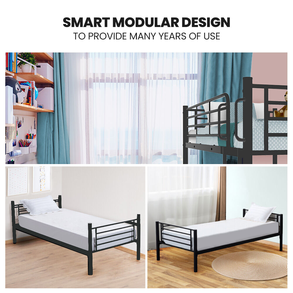 Beds & Bed Frames: Kingston Slumber 2in1 King Single Metal Bunk Bed Frame, with Modular Design, Dark Matte Grey