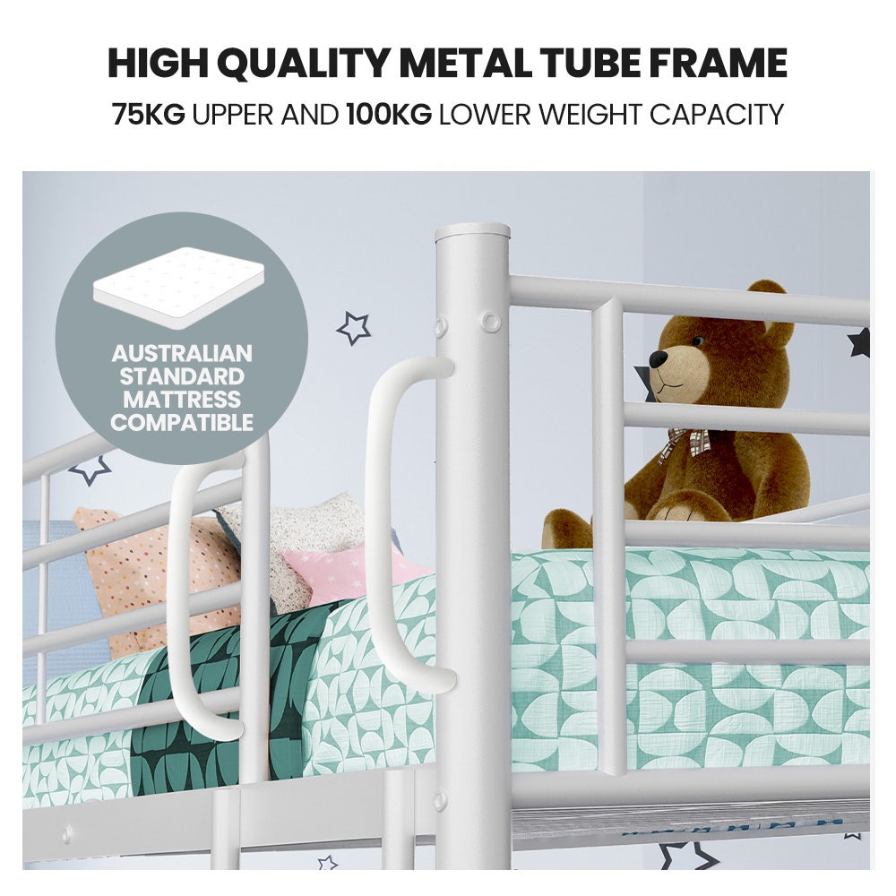 Beds & Bed Frames: KINGSTON SLUMBER 2in1 King Single Metal Bunk Bed Frame, with Modular Design, Matte White