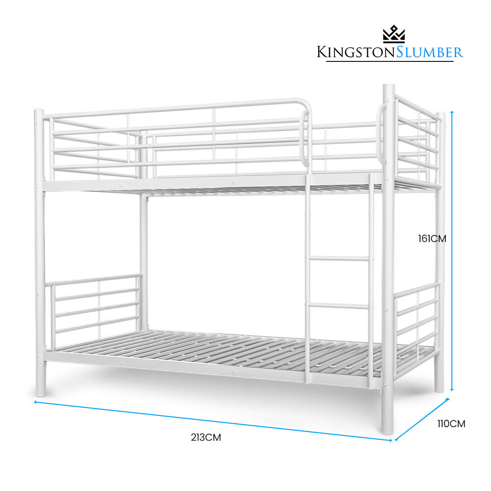 Beds & Bed Frames: KINGSTON SLUMBER 2in1 King Single Metal Bunk Bed Frame, with Modular Design, Matte White