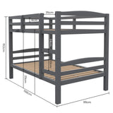 Beds & Bed Frames: KINGSTON SLUMBER Single Bunk Bed Frame, Solid Pine 2-in-1 Modular Design, Converts to 2 Single Beds, For Kids, Grey