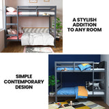 Beds & Bed Frames: KINGSTON SLUMBER Single Bunk Bed Frame, Solid Pine 2-in-1 Modular Design, Converts to 2 Single Beds, For Kids, Grey