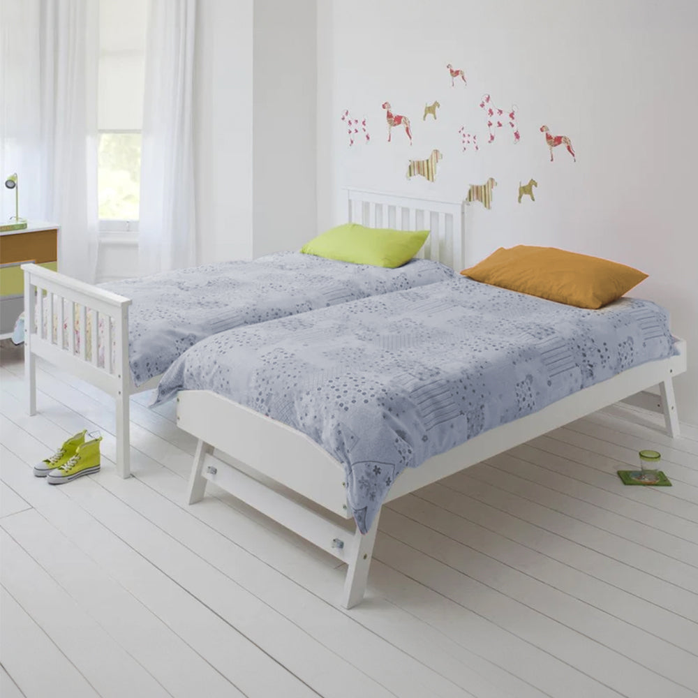 Beds & Bed Frames: KINGSTON SLUMBER Wooden Single Bed Frame w/ Pop Up Trundle, for Kids Bedroom, White