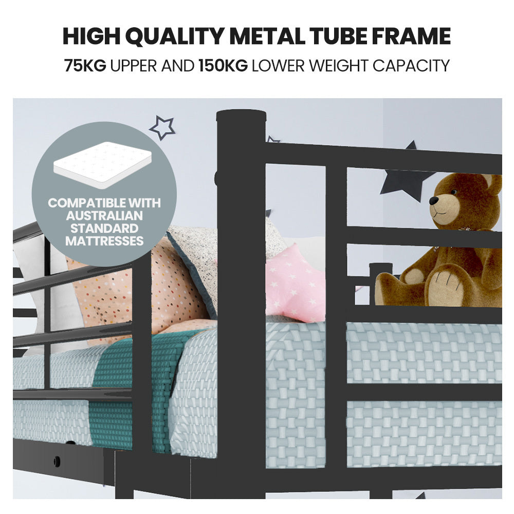 Beds & Bed Frames: Kingston Slumber Metal Single over Double Bunk Bed Frame, Dark Matte Grey