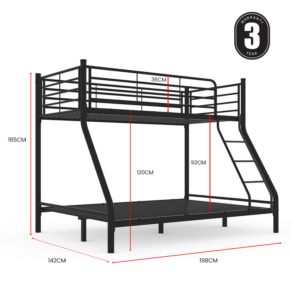 Beds & Bed Frames: Kingston Slumber Metal Single over Double Bunk Bed Frame, Dark Matte Grey